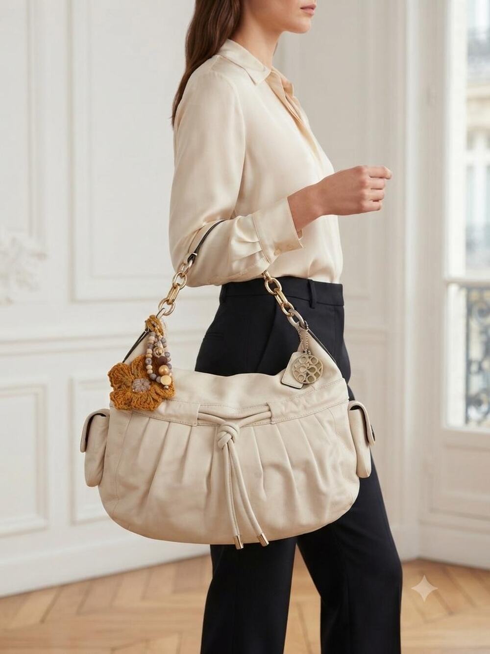 COACH Kristin Pearl Leather Drawstring Shoulder Bag 14787